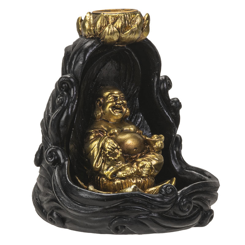 Golden Buddha Backflow Incense Burner 4" Tall Tranquil Lotus Design for Aromatherapy & Meditation