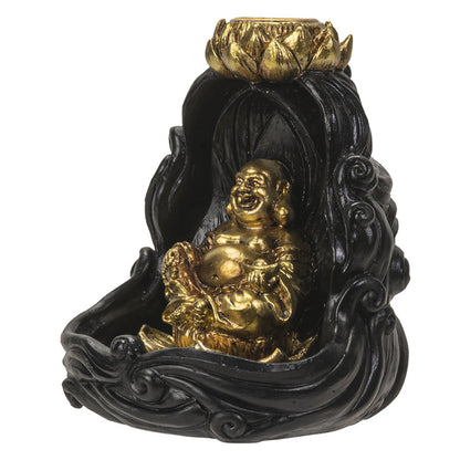 Golden Buddha Backflow Incense Burner 4" Tall Tranquil Lotus Design for Aromatherapy & Meditation