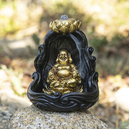 Golden Buddha Backflow Incense Burner 4" Tall Tranquil Lotus Design for Aromatherapy & Meditation