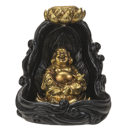 Golden Buddha Backflow Incense Burner 4" Tall Tranquil Lotus Design for Aromatherapy & Meditation