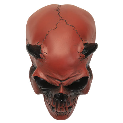 Crimson Demon Skull - 5" Tall Fiery Red Devil Horned Skull for Gothic Decor or Halloween Display