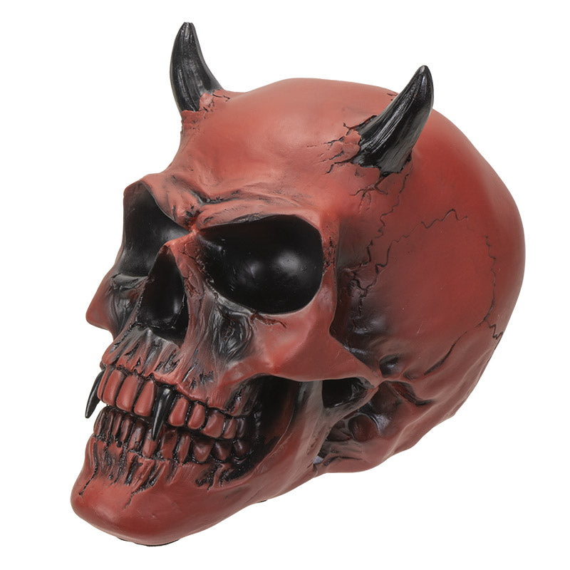 Crimson Demon Skull - 5" Tall Fiery Red Devil Horned Skull for Gothic Decor or Halloween Display