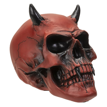 Crimson Demon Skull - 5" Tall Fiery Red Devil Horned Skull for Gothic Decor or Halloween Display