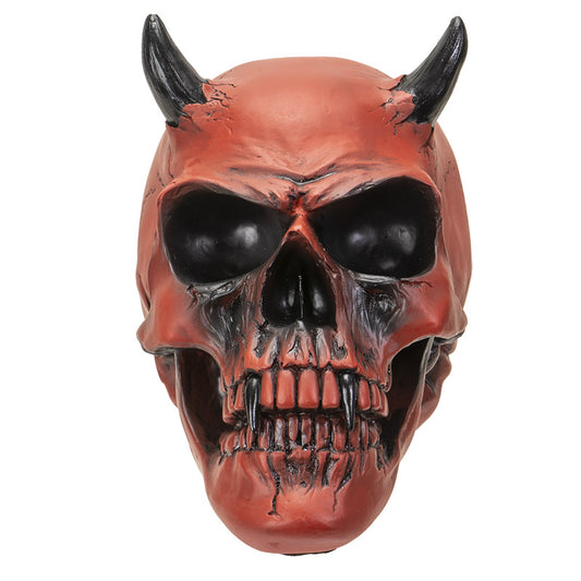 Crimson Demon Skull - 5" Tall Fiery Red Devil Horned Skull for Gothic Decor or Halloween Display