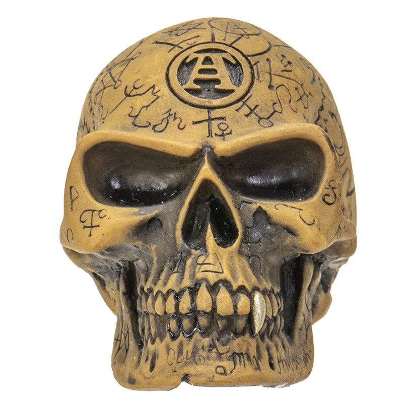 Omega Skull Figurine 2" Tall Mystical Symbols Halloween Decor by Alchemy England