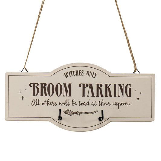 Witches Door/Wall Broom Parking Sign ? Whimsical Halloween Decor Indoor/Outdoor for Spooky Season Fun & Quirky Home Decor for Halloween by Something Different UK (Size 9.8" x 4.5")