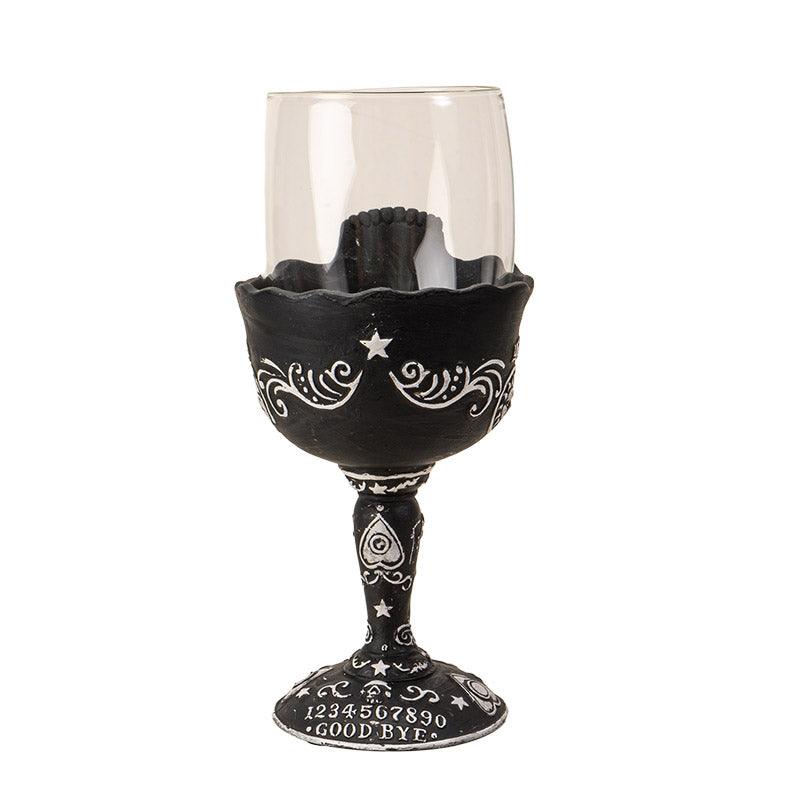 Spirit Board Glass Goblet Gothic Skull Ouija Goblet for Dark Rituals, Wicca, and Halloween Drinkware