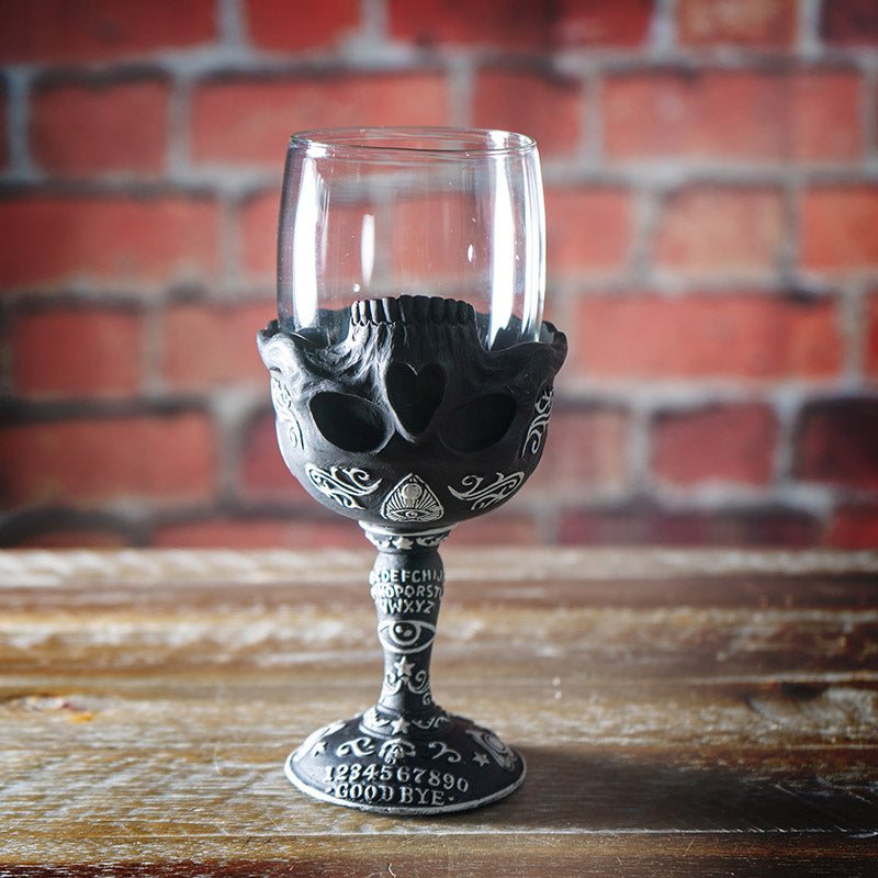 Spirit Board Glass Goblet Gothic Skull Ouija Goblet for Dark Rituals, Wicca, and Halloween Drinkware