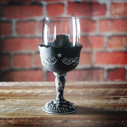 Spirit Board Glass Goblet Gothic Skull Ouija Goblet for Dark Rituals, Wicca, and Halloween Drinkware