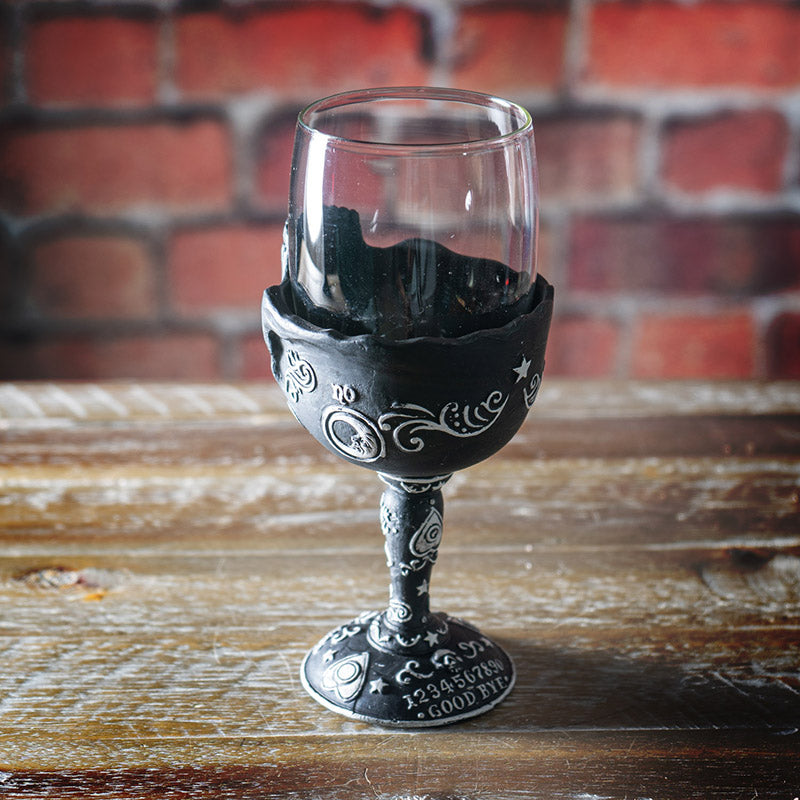 Spirit Board Glass Goblet Gothic Skull Ouija Goblet for Dark Rituals, Wicca, and Halloween Drinkware