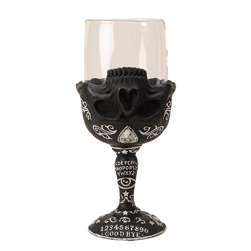 Spirit Board Glass Goblet Gothic Skull Ouija Goblet for Dark Rituals, Wicca, and Halloween Drinkware