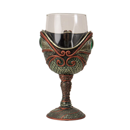 The Reptilian Eye Dragon Wine Glass Goblet Chalice ? 7oz Medieval Fantasy Dragon Wine Cup Men?s Gift with Green Reptilian Eye Design