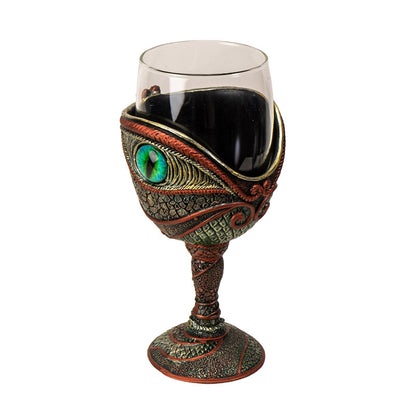 The Reptilian Eye Dragon Wine Glass Goblet Chalice ? 7oz Medieval Fantasy Dragon Wine Cup Men?s Gift with Green Reptilian Eye Design