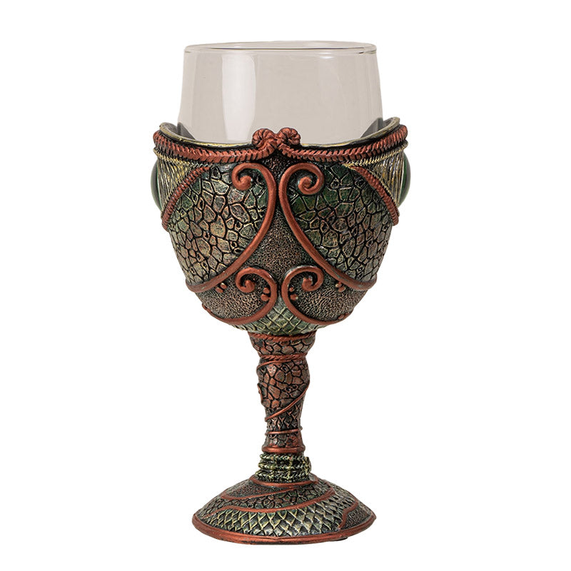 The Reptilian Eye Dragon Wine Glass Goblet Chalice ? 7oz Medieval Fantasy Dragon Wine Cup Men?s Gift with Green Reptilian Eye Design