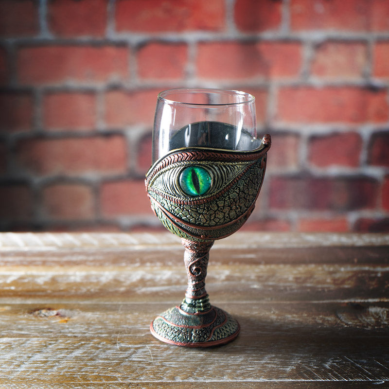 The Reptilian Eye Dragon Wine Glass Goblet Chalice ? 7oz Medieval Fantasy Dragon Wine Cup Men?s Gift with Green Reptilian Eye Design