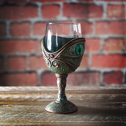 The Reptilian Eye Dragon Wine Glass Goblet Chalice ? 7oz Medieval Fantasy Dragon Wine Cup Men?s Gift with Green Reptilian Eye Design