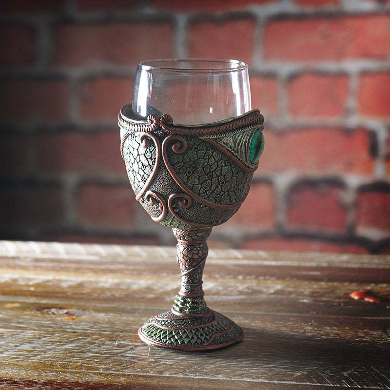 The Reptilian Eye Dragon Wine Glass Goblet Chalice ? 7oz Medieval Fantasy Dragon Wine Cup Men?s Gift with Green Reptilian Eye Design