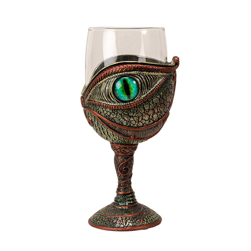 The Reptilian Eye Dragon Wine Glass Goblet Chalice ? 7oz Medieval Fantasy Dragon Wine Cup Men?s Gift with Green Reptilian Eye Design