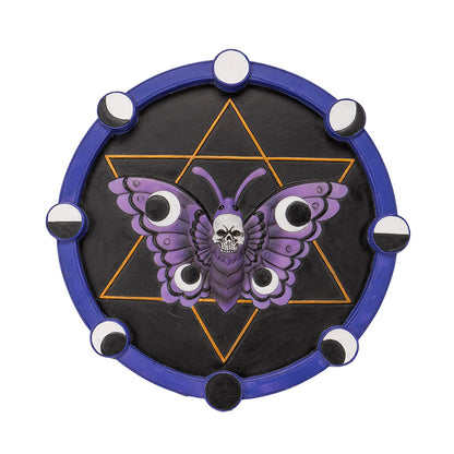 Gothic Skull Moth Wall Plaque ? Mystical Purple Moth with Lunar Phases and Hexagram Design - Fantacy Art for Living Room Wall Bedroom Decoration (Size 7.8" x 7.8")