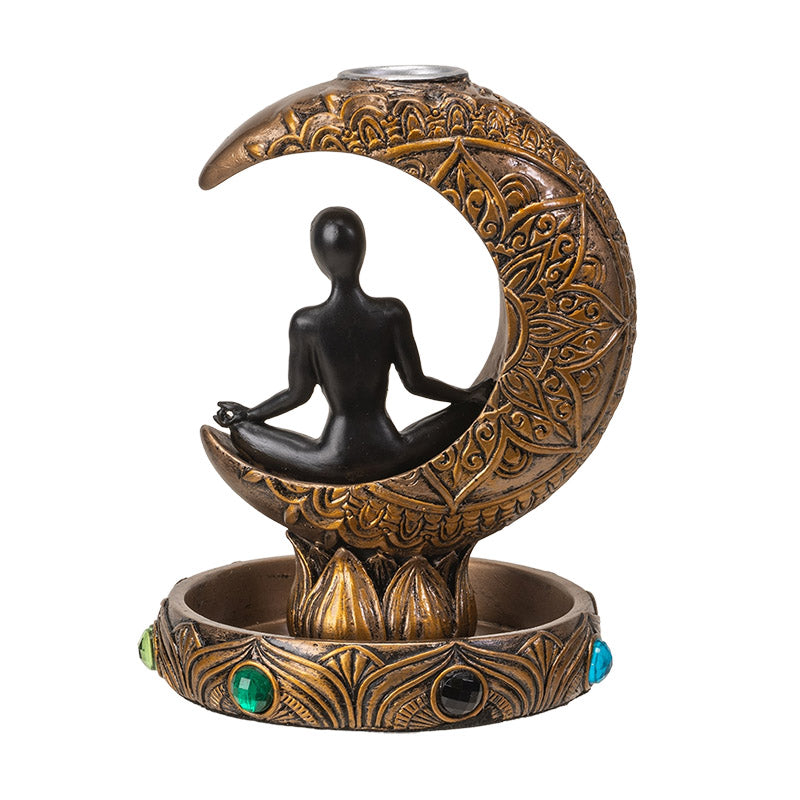 Chakra Meditation Backflow Incense Burner with Crescent Moon, Mindful Spiritual Balance and Energy Healing Home Decor Figurine