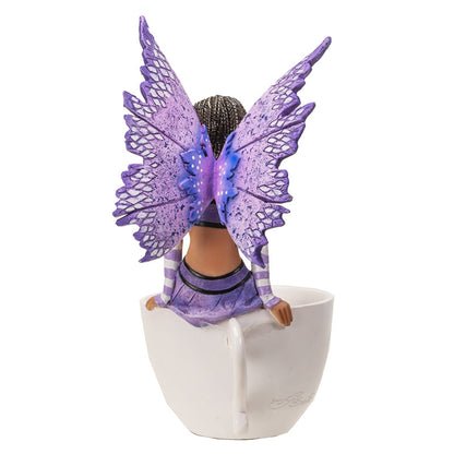 6.7" Tall Lavender Tea Fairy in Whimsical Teacup Garden Sculpture by Amy Brown