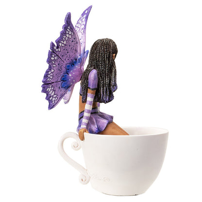 6.7" Tall Lavender Tea Fairy in Whimsical Teacup Garden Sculpture by Amy Brown