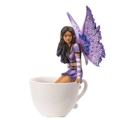 6.7" Tall Lavender Tea Fairy in Whimsical Teacup Garden Sculpture by Amy Brown