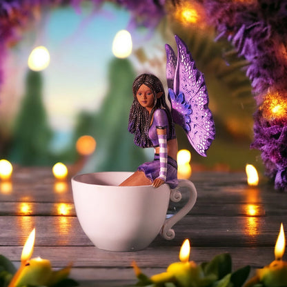 6.7" Tall Lavender Tea Fairy in Whimsical Teacup Garden Sculpture by Amy Brown