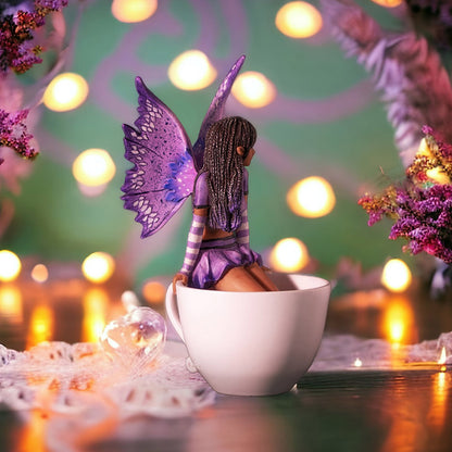 6.7" Tall Lavender Tea Fairy in Whimsical Teacup Garden Sculpture by Amy Brown