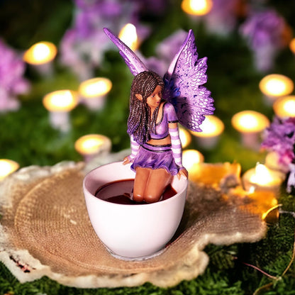 6.7" Tall Lavender Tea Fairy in Whimsical Teacup Garden Sculpture by Amy Brown