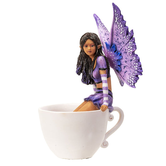 6.7" Tall Lavender Tea Fairy in Whimsical Teacup Garden Sculpture by Amy Brown