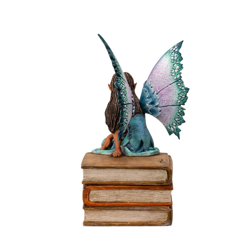 7" Tall Aqua and Purple Winged Book Fairy on Books ? Enchanting Figurine for Home, Bookshelf, Garden and Terrariums by Amy Brown