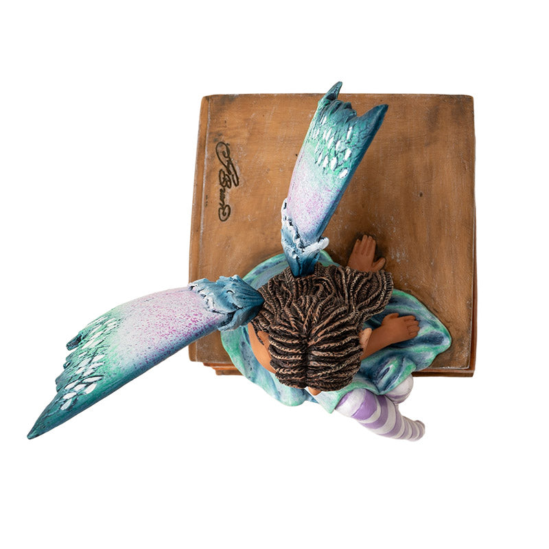 7" Tall Aqua and Purple Winged Book Fairy on Books ? Enchanting Figurine for Home, Bookshelf, Garden and Terrariums by Amy Brown