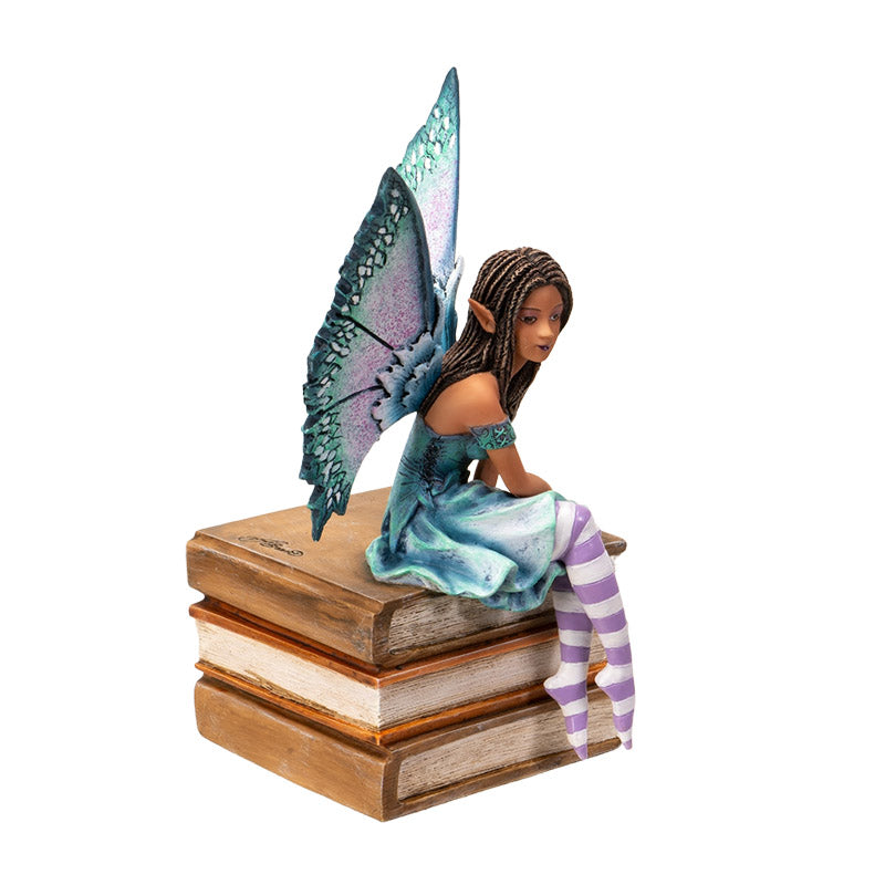 7" Tall Aqua and Purple Winged Book Fairy on Books ? Enchanting Figurine for Home, Bookshelf, Garden and Terrariums by Amy Brown