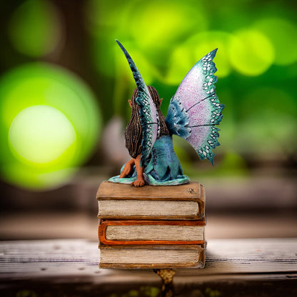 7" Tall Aqua and Purple Winged Book Fairy on Books ? Enchanting Figurine for Home, Bookshelf, Garden and Terrariums by Amy Brown