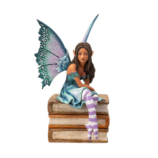 7" Tall Aqua and Purple Winged Book Fairy on Books ? Enchanting Figurine for Home, Bookshelf, Garden and Terrariums by Amy Brown