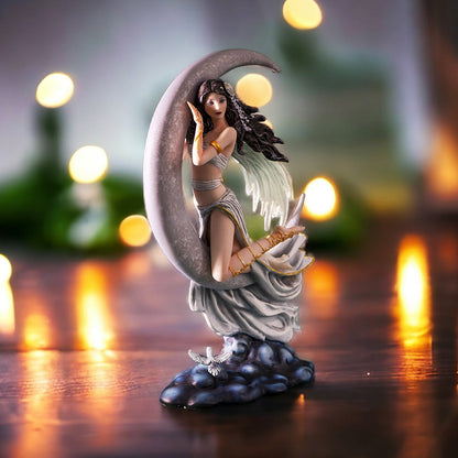 12" Tall Moon Lullaby Whimsical Fairy on Crescent Moon by Nene Thomas ? Larger Mystical Statue for Indoor and Outdoor Decor Colletible Figurine