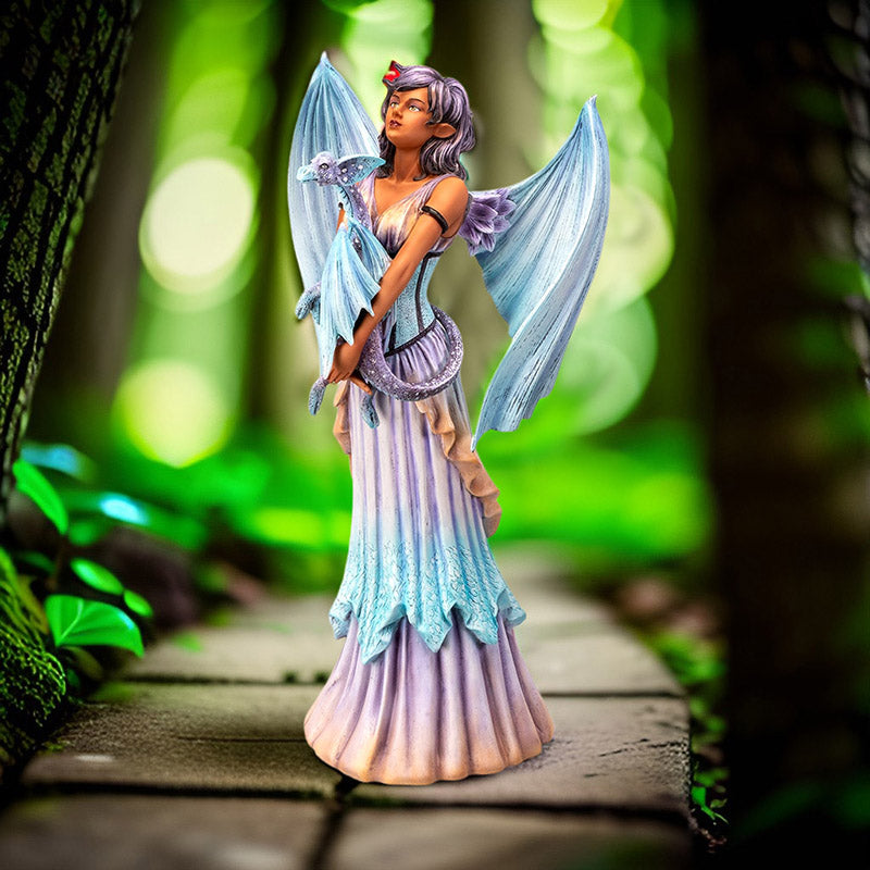 16" Tall Large Fantasy Dragon Keeper Fairy - Mesmerizing Lavender & Aqua Winged Sculpture by Amy Brown ? Statue for Indoor and Outdoor Decor Colletible Figurine