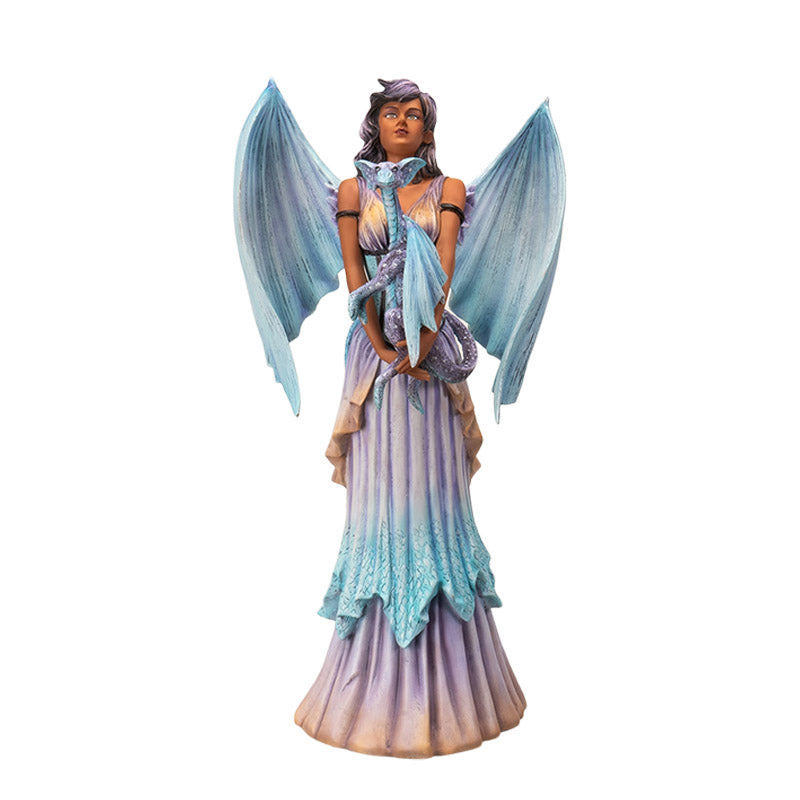 16" Tall Large Fantasy Dragon Keeper Fairy - Mesmerizing Lavender & Aqua Winged Sculpture by Amy Brown ? Statue for Indoor and Outdoor Decor Colletible Figurine