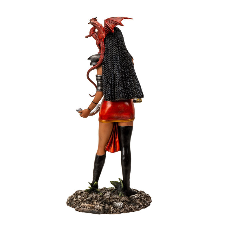 12" Tall Adaeze Warrior Queen by Nene Thomas ? Defender of The Realm with Red Dragon Companion, Collectible Fantasy Figurine