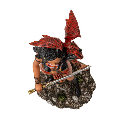 12" Tall Adaeze Warrior Queen by Nene Thomas ? Defender of The Realm with Red Dragon Companion, Collectible Fantasy Figurine