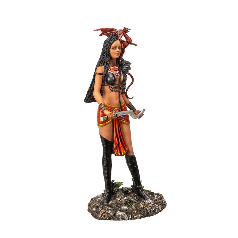 12" Tall Adaeze Warrior Queen by Nene Thomas ? Defender of The Realm with Red Dragon Companion, Collectible Fantasy Figurine