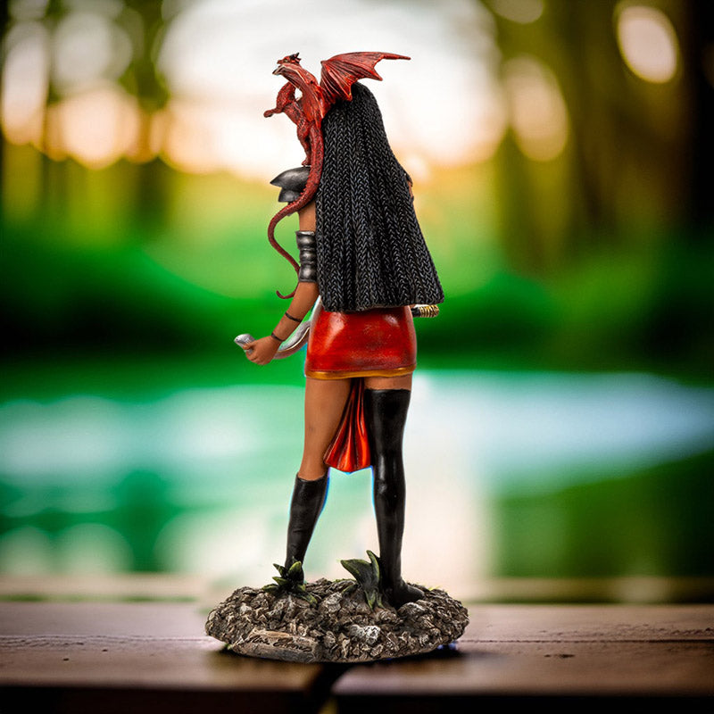 12" Tall Adaeze Warrior Queen by Nene Thomas ? Defender of The Realm with Red Dragon Companion, Collectible Fantasy Figurine