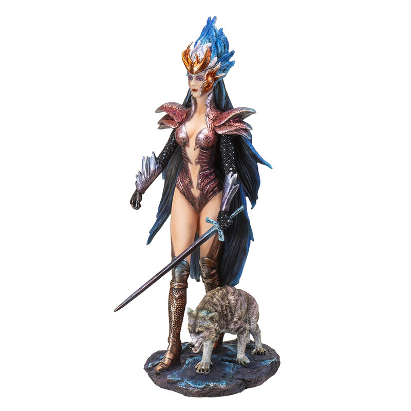 14" Tall Fire of Ring Fantasy Warrior with Guardian Wolf by Ruth Thompson ? Majestic Collector?s Figurine for Indoor and Outdoor Decor Collectible Fantasy Figurine