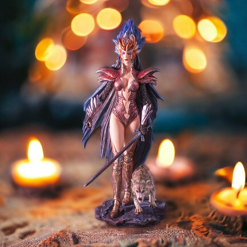 14" Tall Fire of Ring Fantasy Warrior with Guardian Wolf by Ruth Thompson ? Majestic Collector?s Figurine for Indoor and Outdoor Decor Collectible Fantasy Figurine