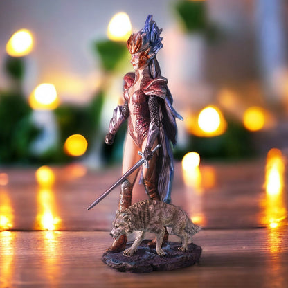 14" Tall Fire of Ring Fantasy Warrior with Guardian Wolf by Ruth Thompson ? Majestic Collector?s Figurine for Indoor and Outdoor Decor Collectible Fantasy Figurine