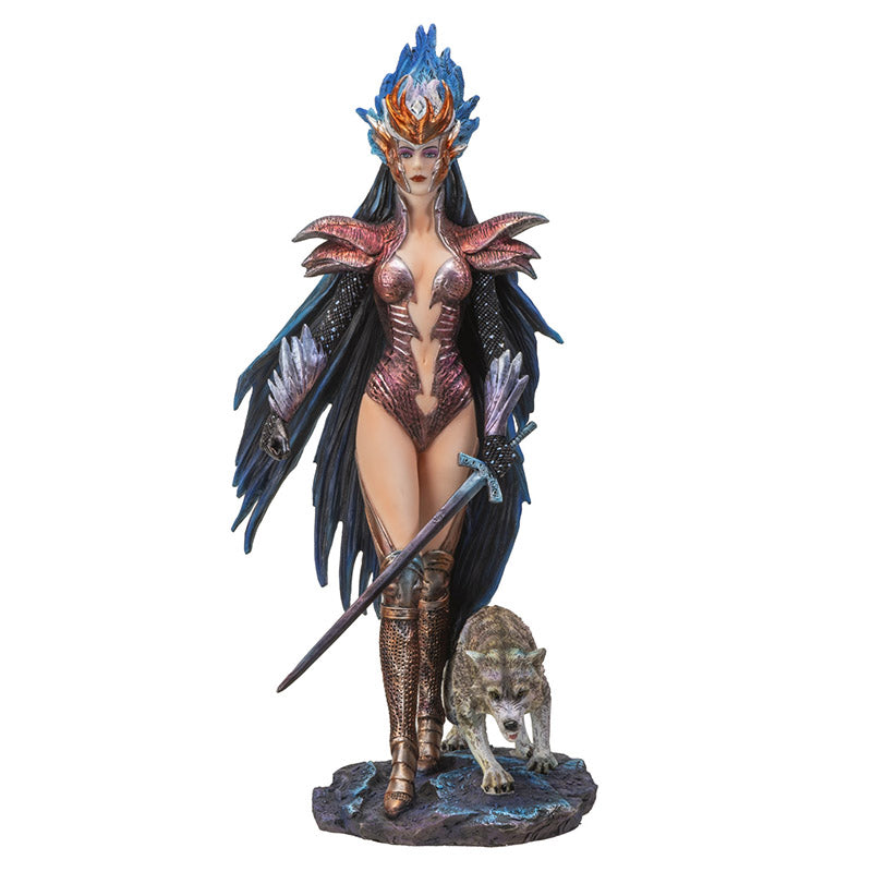 14" Tall Fire of Ring Fantasy Warrior with Guardian Wolf by Ruth Thompson ? Majestic Collector?s Figurine for Indoor and Outdoor Decor Collectible Fantasy Figurine