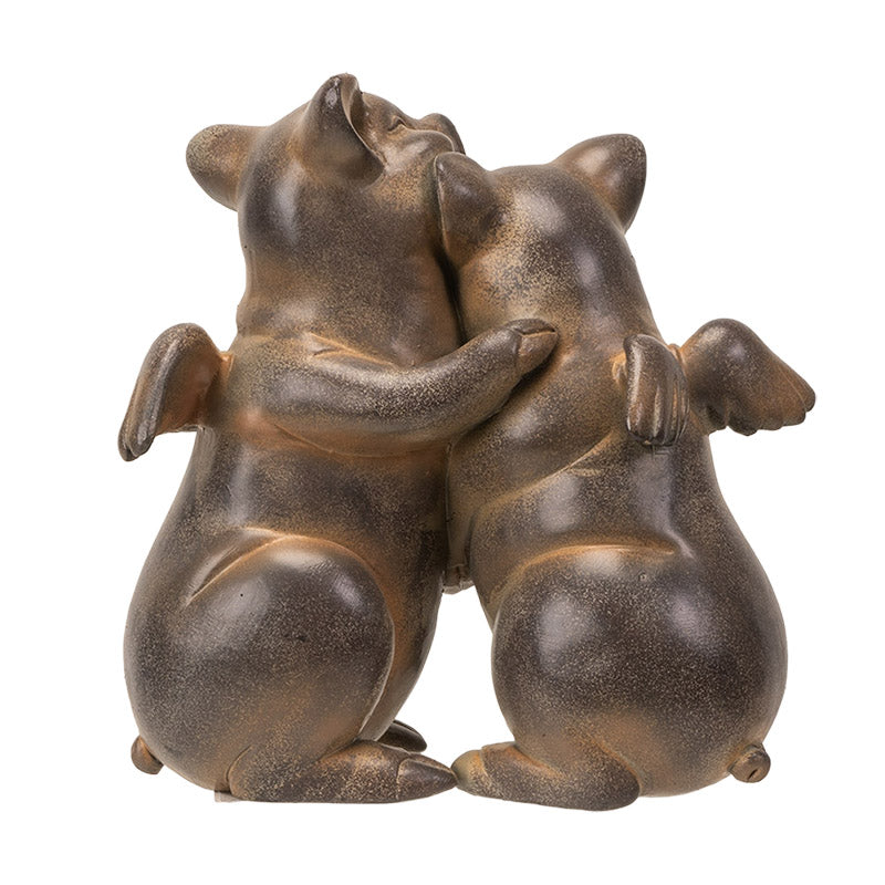 5" Tall Flying Pig Couple Hugging Resin Figurine, Charming Home Accent