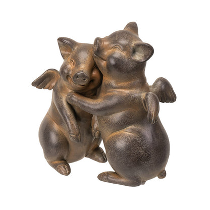 5" Tall Flying Pig Couple Hugging Resin Figurine, Charming Home Accent