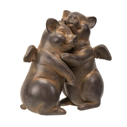 5" Tall Flying Pig Couple Hugging Resin Figurine, Charming Home Accent